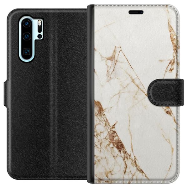 Kompatibelt Lommeboketui til Huawei P30 Pro Hvit marmor