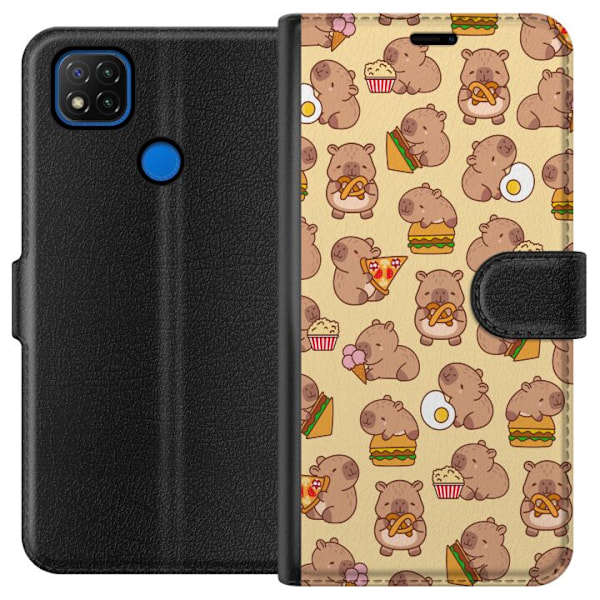 Xiaomi Redmi 9C Plånboksfodral Kawaii capybara mobilskal med flera söta figurer