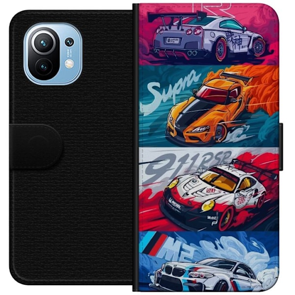 Xiaomi Mi 11 Lompakkokotelo Nopeat Autot - Piirretty Kuvio Toiminnalla