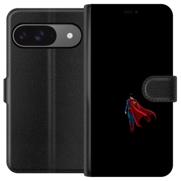 Kompatibel Tegnebogsetui til Google Pixel 9 Pro Minimalistisk motiv med flyvende superhelt i blåt og rødt mod sort baggrund sort