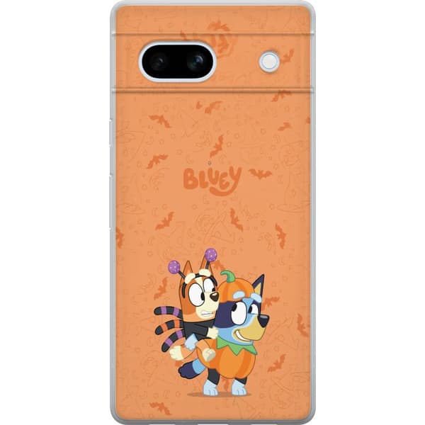 Kompatibelt Mobildeksel til Google Pixel 7a Tegnede hunder utkledd til Halloween med gresskar, flaggermus og heksehatter oransje