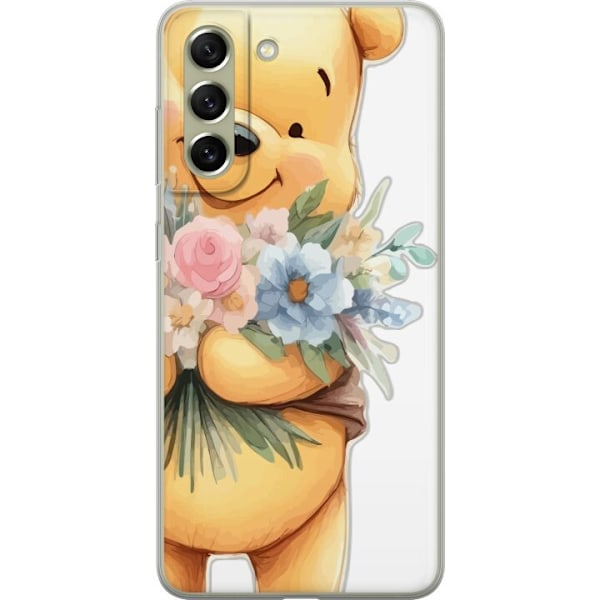 Samsung Galaxy S21 FE 5G Gennemsigtig cover Nalle Puh med blomster - klassisk børnefavorit i en blomstrende forårs miljø