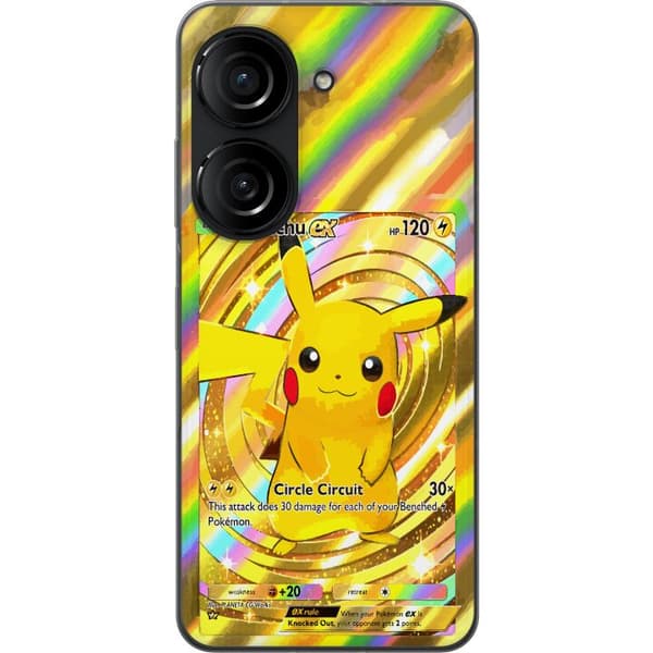 Kompatibelt Mobildeksel til Asus Zenfone 10 Gullig Pikachu EX samlebilde med regnbueeffekter gull