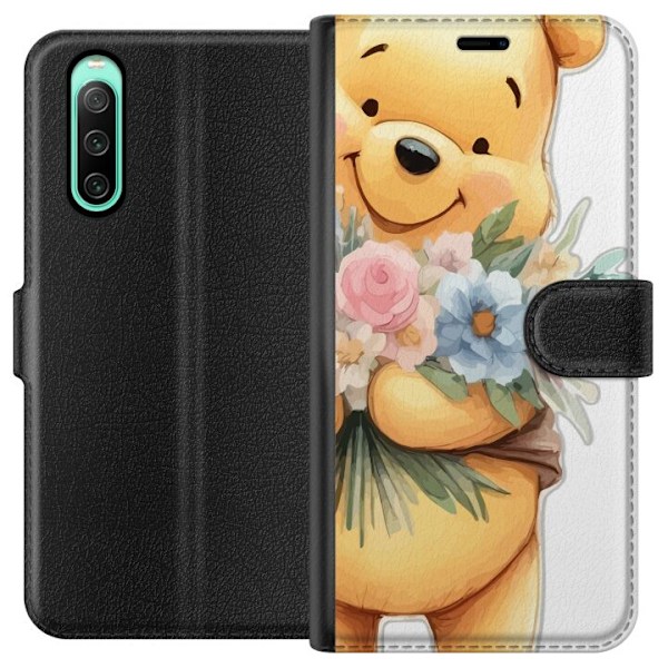 Sony Xperia 10 IV Tegnebogsetui Nalle Puh med blomster - klass