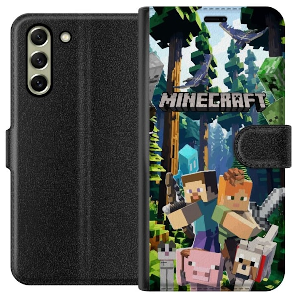 Samsung Galaxy S21 FE 5G Lompakkokotelo Minecraft-matkapuhelinkotelo metsällä ja pikselityylisillä hahmoilla