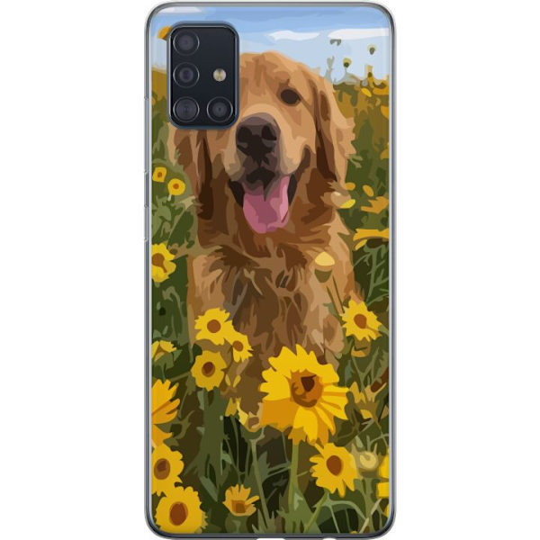 Samsung Galaxy A51 Genomskinligt Skal Golden Retriever Solrosfält Hundmotiv Natur Sommar Design Populärt Hundras Familjefavorit
