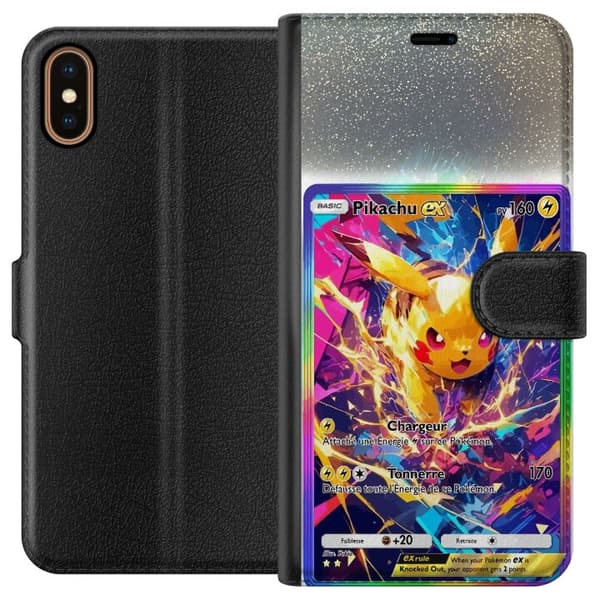 Kompatibel Tegnebogsetui til Apple iPhone X Pikachu gul