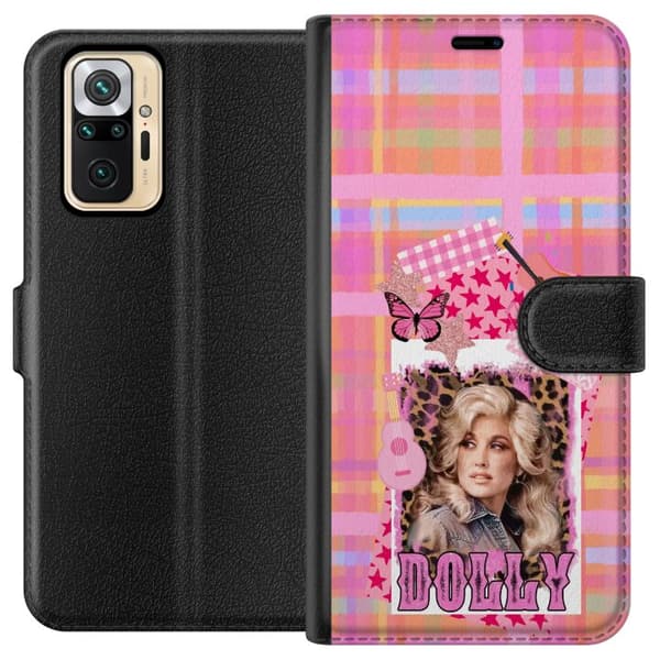 Kompatibelt Plånboksfodral till Xiaomi Redmi Note 10 Pro Dolly Parton rosa countrycollage med gitarr rosa