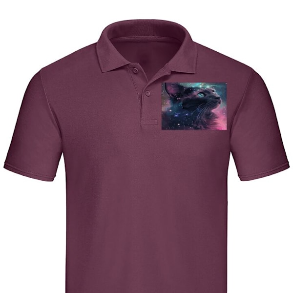 Poloshirt til Voksen | Elegant Poloshirt Katten i Galaksen Bordeaux Medium