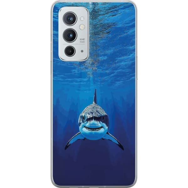 Kompatibelt Mobilskal till OnePlus 9RT 5G Närbild av en vithaj under vattnet blå