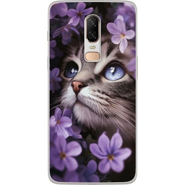 OnePlus 6 Gjennomsiktig deksel Katt og blomster