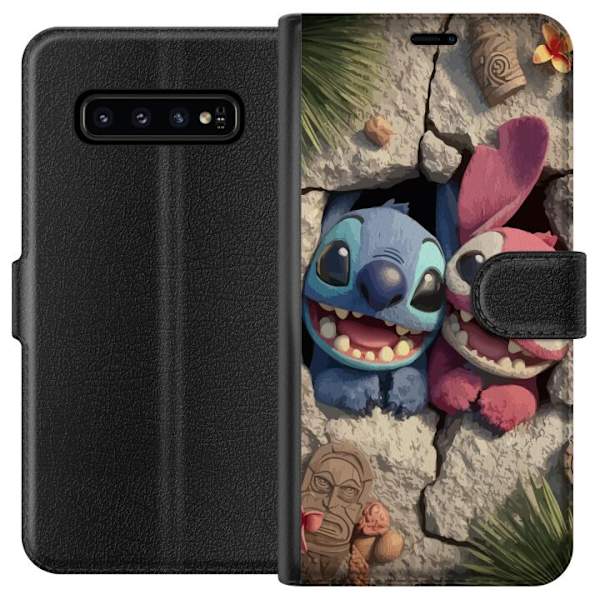 Samsung Galaxy S10 Tegnebogsetui Stitch Angel Lilo & Stitch Motiv Disney Kærlighed Tegneseriekarakter Populær Blå Alien Sjov Disney-film