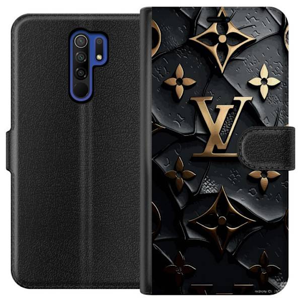 Xiaomi Redmi 9 Plånboksfodral Louis Vuitton Dark Mode Design Svart Lyx Stil Fashion Populärt Grafiskt Mönster Modeikon Lyxmärke