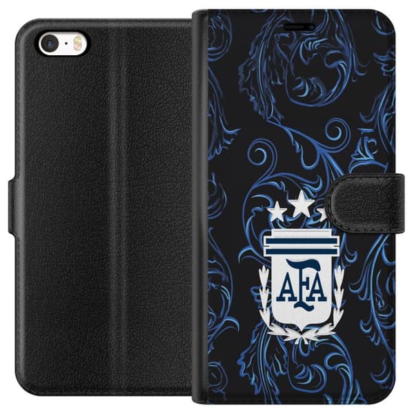 Kompatibel Tegnebogsetui til Apple iPhone SE (2016) Argentinas AFA-emblem på mørkeblå ornamental baggrund blå