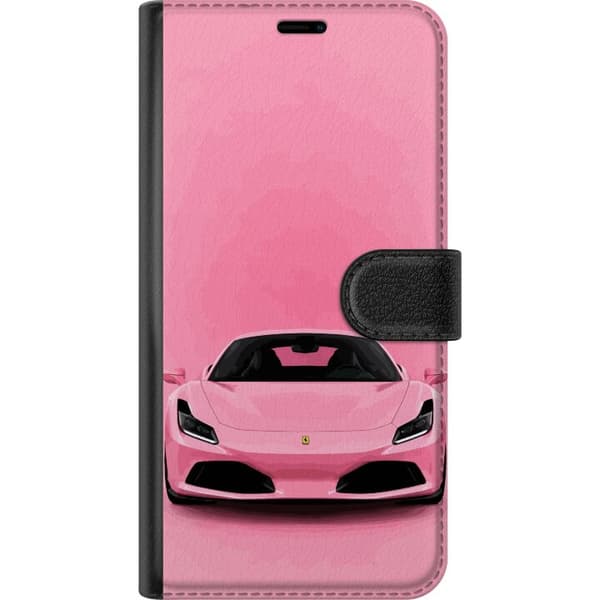 Kompatibel Tegnebogsetui til Apple iPhone 8 Lyserød sportsvogn set forfra mod en stilren lyserød baggrund pink