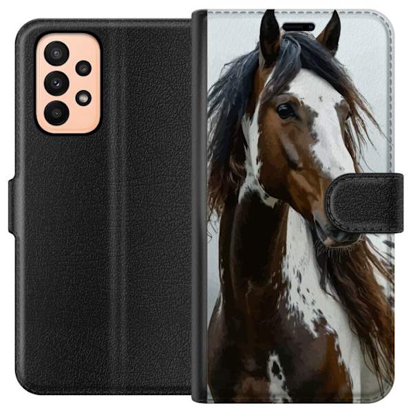 Samsung Galaxy A23 Plånboksfodral Häst Djurmotiv Grafisk Design Natur Kraftfullt Motiv Populär Väggkonst Djurtema Ridning