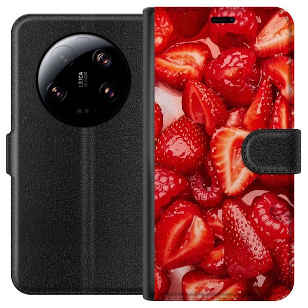 Xiaomi 13 Ultra Tegnebogsetui Jordbærmønster - sødt motiv med sommerstemning