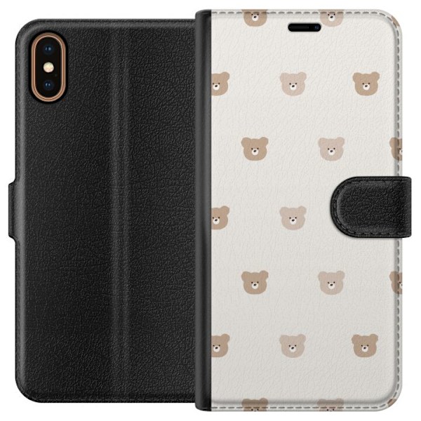 Apple iPhone X Tegnebogsetui Teddybaggrund - søde teddybjørn