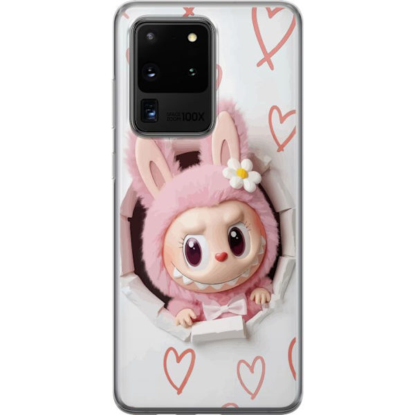 Samsung Galaxy S20 Ultra Genomskinligt Skal Labubu Hjärtbakgrund Pop Mart Kärlek Tema Figur Design Populärt Motiv Samlarfigur Art Toy Serie