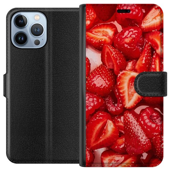 Apple iPhone 13 Pro Max Plånboksfodral Jordgubbsmönster – sött motiv med sommarkänsla
