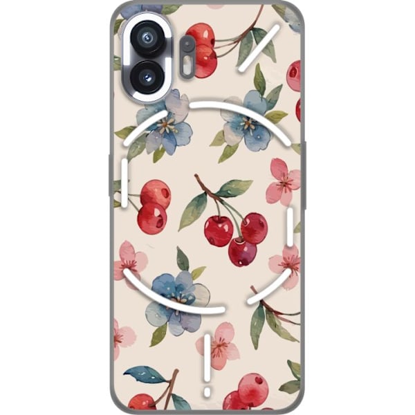 Nothing Phone (2) Gennemsigtig cover Bær & Blomster - mønster med blå blomster og skovbær