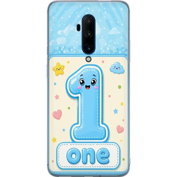 Kompatibel Mobilcover til OnePlus 7T Pro Blåt tal et med teksten One, små stjerner, hjerter og søde detaljer blå