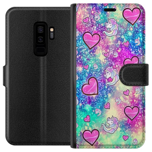 Kompatibel Tegnebogsetui til Samsung Galaxy S9+ Unicorn og Hjerter