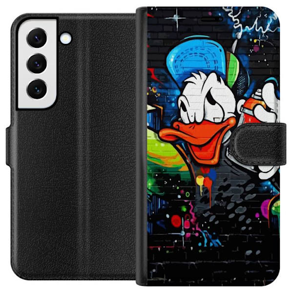 Samsung Galaxy S22+ 5G Tegnebogsetui Kalle Anka Graffiti Disney Design Sjovt Børnemotiv Farve Grafisk Populær Serie Ikonisk Disneyfigur