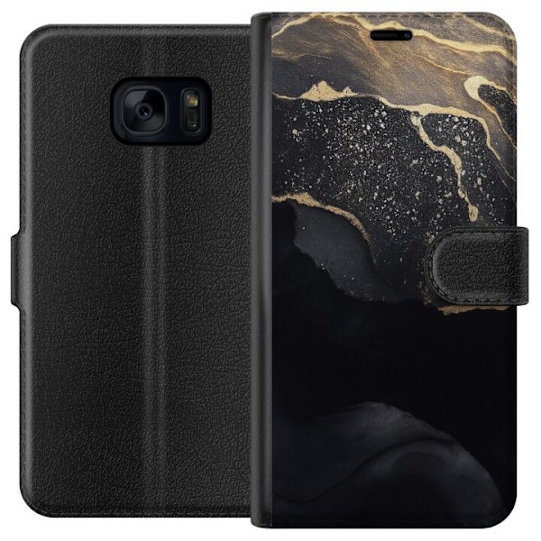 Samsung Galaxy S7 Tegnebogsetui Sort guld abstrakt