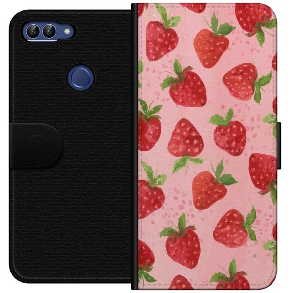 Huawei P smart Tegnebogsetui Jordbærdrømme - Retro-stil jordbærmønster