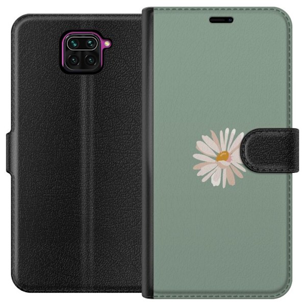 Xiaomi Redmi Note 9 Plånboksfodral Grön Minimalblomma – stilren blomma på grön bakgrund