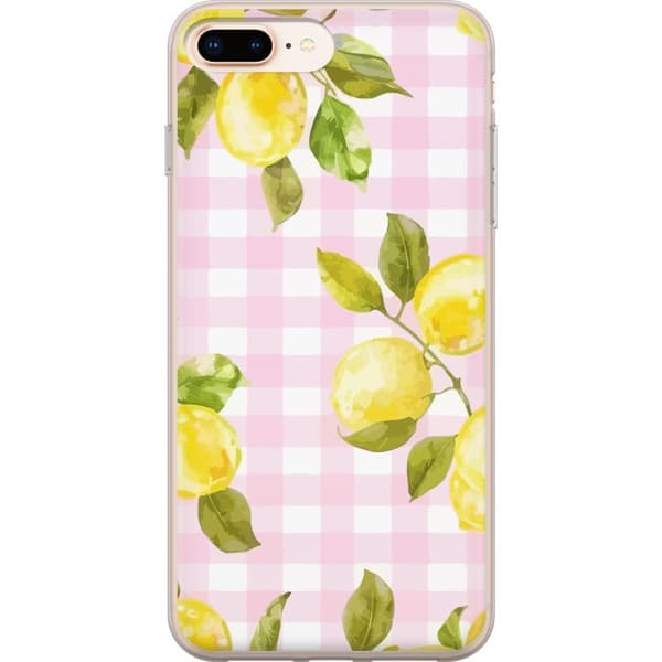 Kompatibelt Mobilskal till Apple iPhone 8 Plus Lemon pattern pink gingham citron rosa rutigt pastell fräsch somrig design