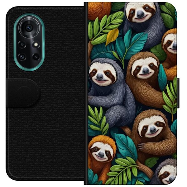 Huawei nova 8 Pro Tegnebogsetui Sengångarstil - afslappet motiv med sød dovendyr