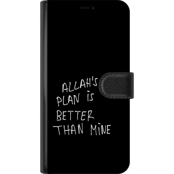Kompatibel Tegnebogsetui til Google Pixel 10 Allahs plan er bedre end min, sort-hvidt tekstdesign med et islamisk citat og minimalistisk udtryk sort