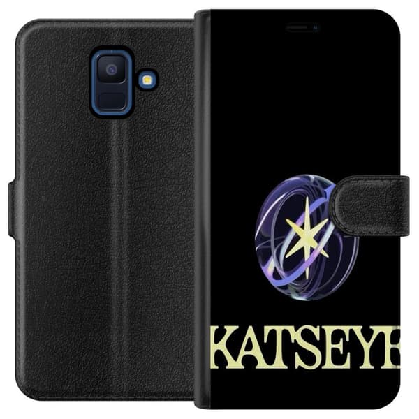 Kompatibel Tegnebogsetui til Samsung Galaxy A6 (2018) KATSEYE-logo med gul stjerne, lilla omløbsringe og lys typografi på sort baggrund sort