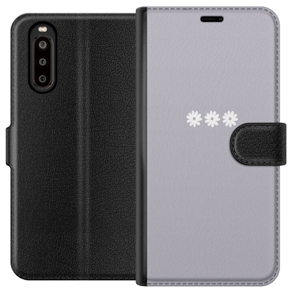 Sony Xperia 10 II Tegnebogsetui Lilla Blomminimalisme - stilfuldt blomstermotiv på lilla baggrund