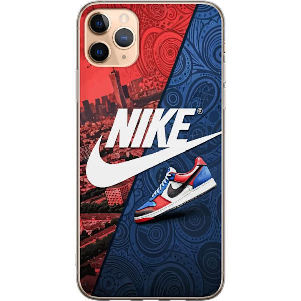 Apple iPhone 11 Pro Max Genomskinligt Skal Nike Logotyp Röd Blå Sneaker Stil Sport Fashion Populärt Swoosh Motiv Träningskläder Grafisk Ikon