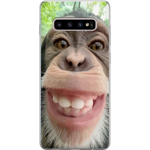 Samsung Galaxy S10+ Genomskinligt Skal Chimp Selfie Rolig Grafisk Design Apa Djurmotiv Trend Roligt Motiv Populärt Urban Art Stil