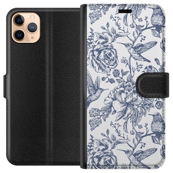 Apple iPhone 11 Pro Max Tegnebogsetui Blomster & Fugle - Roman