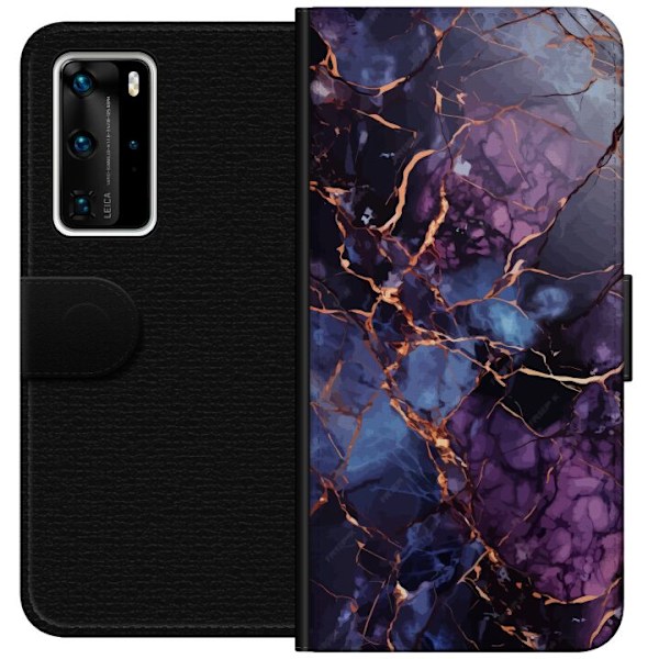 Huawei P40 Pro Lommeboketui Marmor Blå Lilla