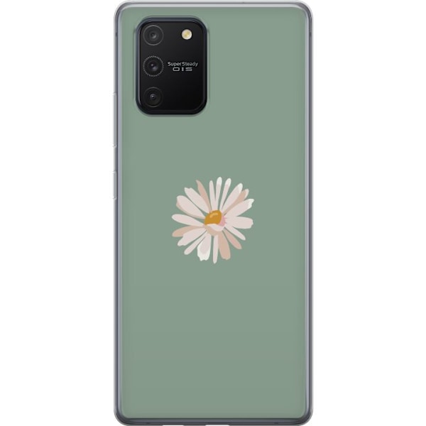 Samsung Galaxy S10 Lite Genomskinligt Skal Grön Minimalblomma – stilren blomma på grön bakgrund