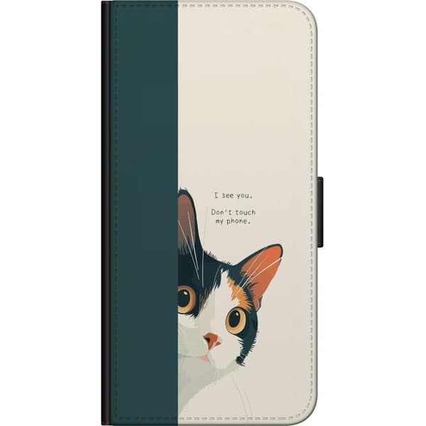 Kompatibel Tegnebogsetui til Huawei P40 lite E Katt som kikar fram beige