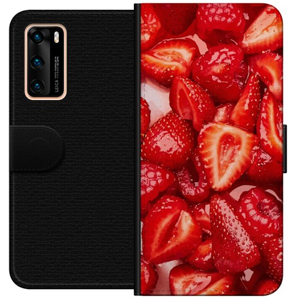 Huawei P40 Lommeboketui Jordbærmønster - søtt motiv med som