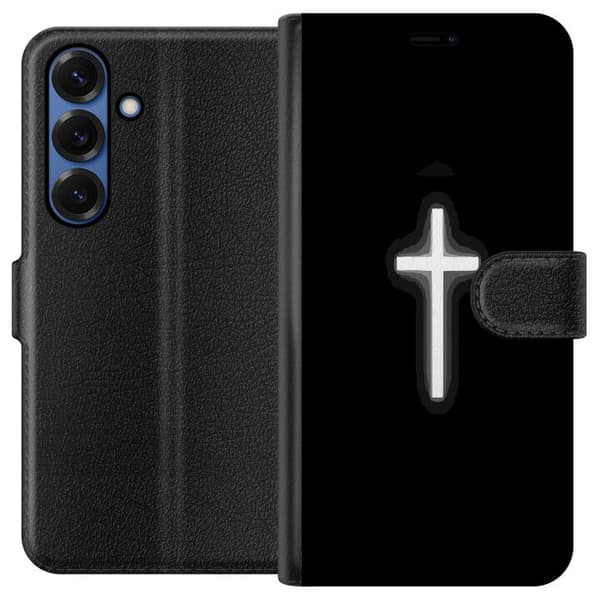 Kompatibel Tegnebogsetui til Samsung Galaxy S25+ Lysande vitt kors sort