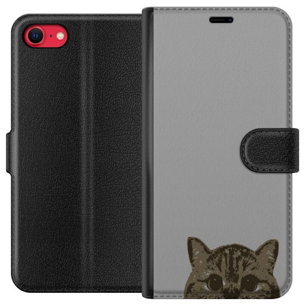 Apple iPhone 8 Tegnebogsetui Grå Katteblik - stilfuld kat design med grå baggrund