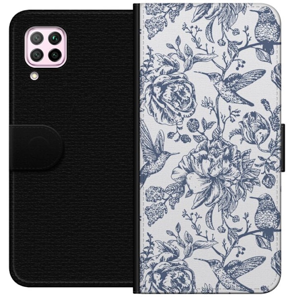 Huawei P40 lite Tegnebogsetui Blomster & Fugle - Romantisk Vintage-stil Mønster