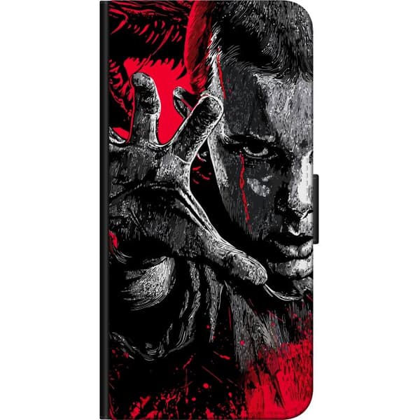 Kompatibel Tegnebogsetui til OnePlus 9 Pro Eleven fra Stranger Things i mørkerød og sort skrækillustration