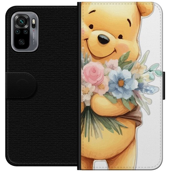 Xiaomi Redmi Note 10S Tegnebogsetui Nalle Puh med blomster - klassisk børnefavorit i en blomstrende forårs miljø