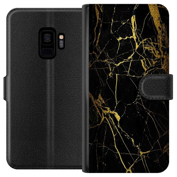Samsung Galaxy S9 Tegnebogsetui Marmor Sort & Guld