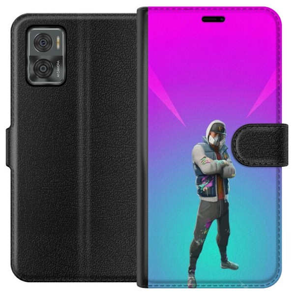 Motorola Moto E22i Tegnebogsetui sort ridder fortnite